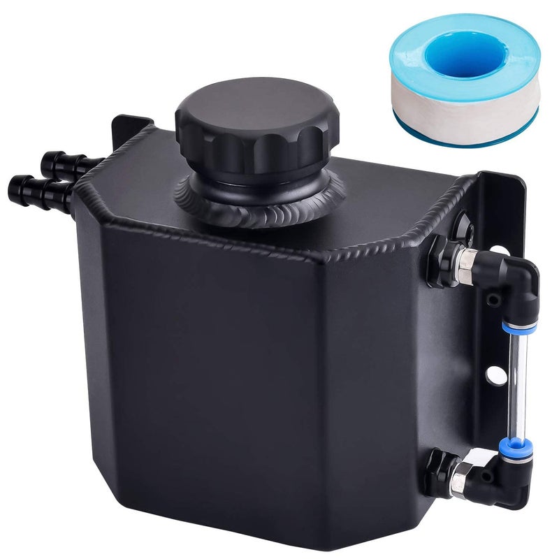 SPEEDWOW Coolant Overflow Tank, Aluminum Radiator Overflow Tank with Teflon Tape & O-ring Gasket, 1 L Universal Reservoir Expansion Tank (BLACK) - Image 1